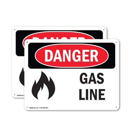 Signmission Gas Line Danger Sign, Aluminum, 18in W x 12in L, 2PK OS-2PACK-DS-A-1218-L-1272